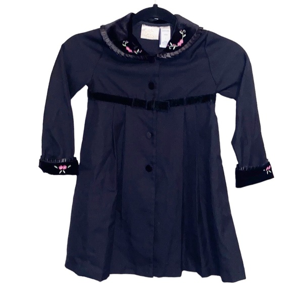 little bitty Dresses Vintage Little Bitty Girls Black Formal Dress Floral Embroidered Velvet